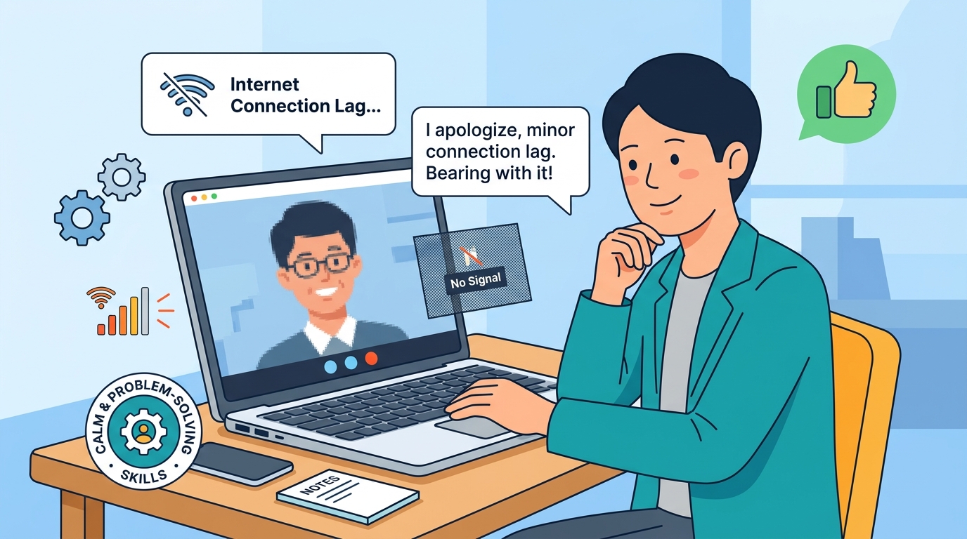 Close up of a candidate using a phone to call into an interview when audio fails