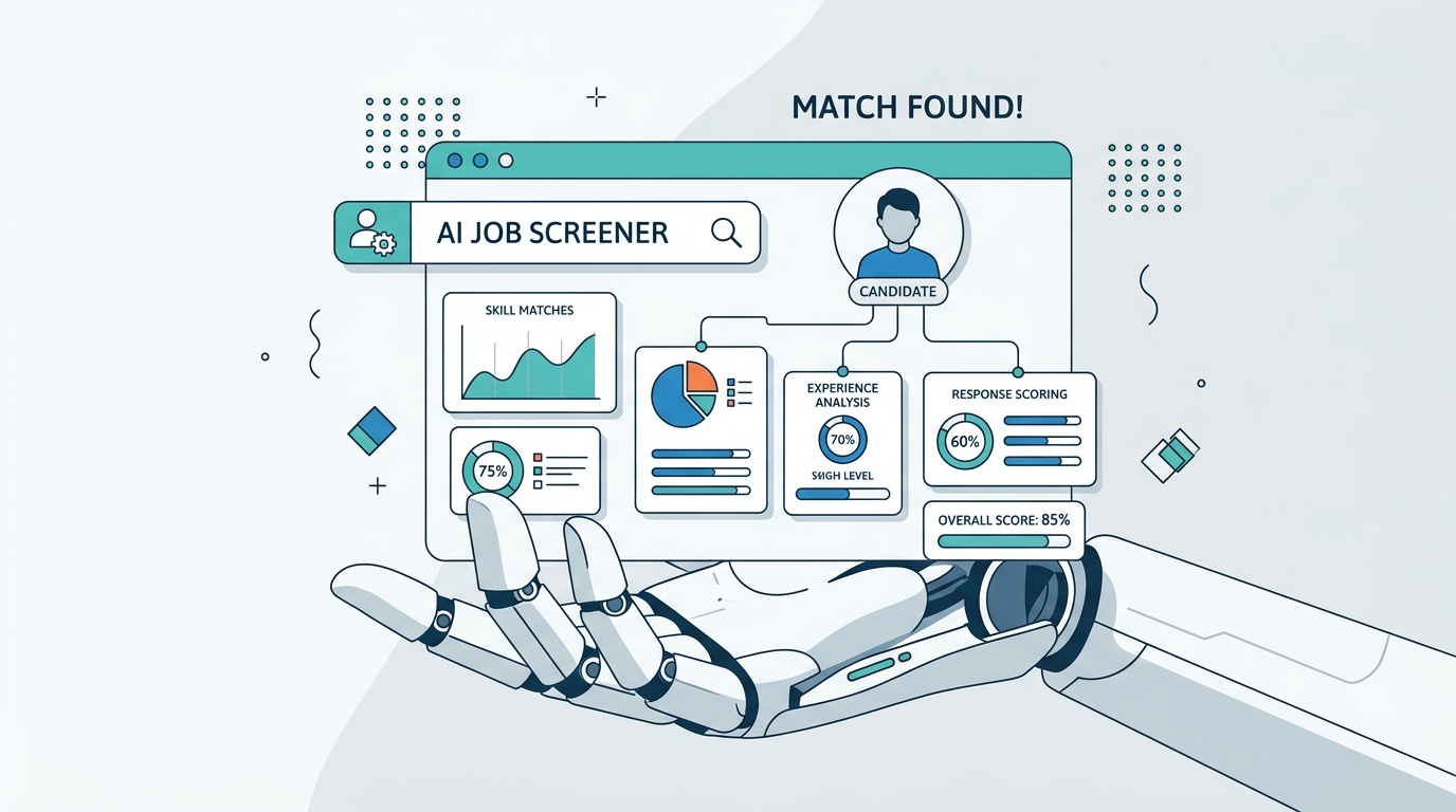 A sleek robotic hand holding a modern smartphone showing a job search dashboard