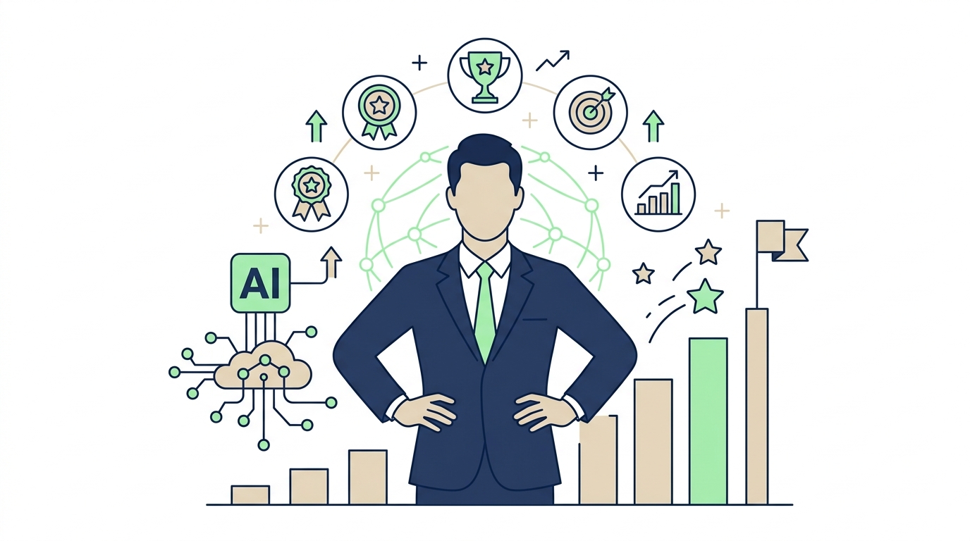 A professional candidate feeling confident while preparing for an interview with AI tools