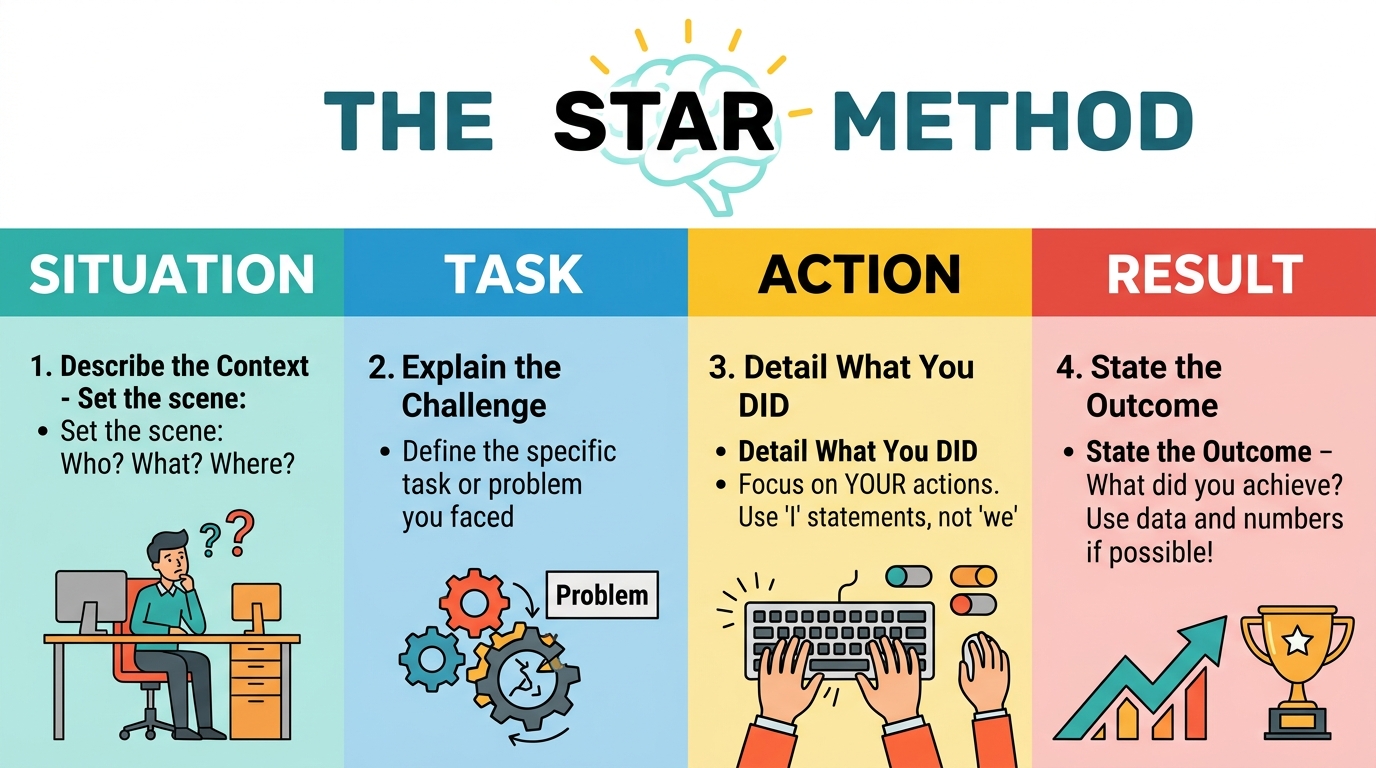 An infographic diagram showing the four steps of the STAR interview method