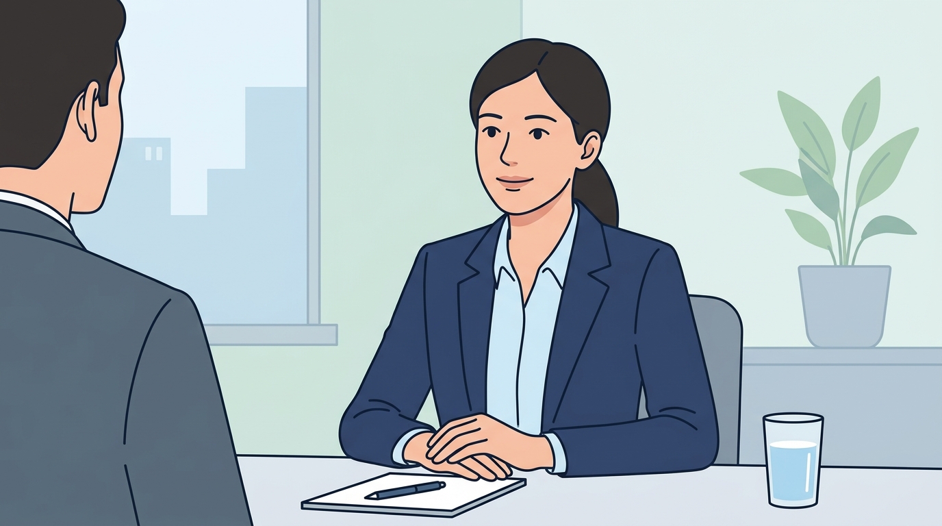 Candidate confidently engaging with the interviewer