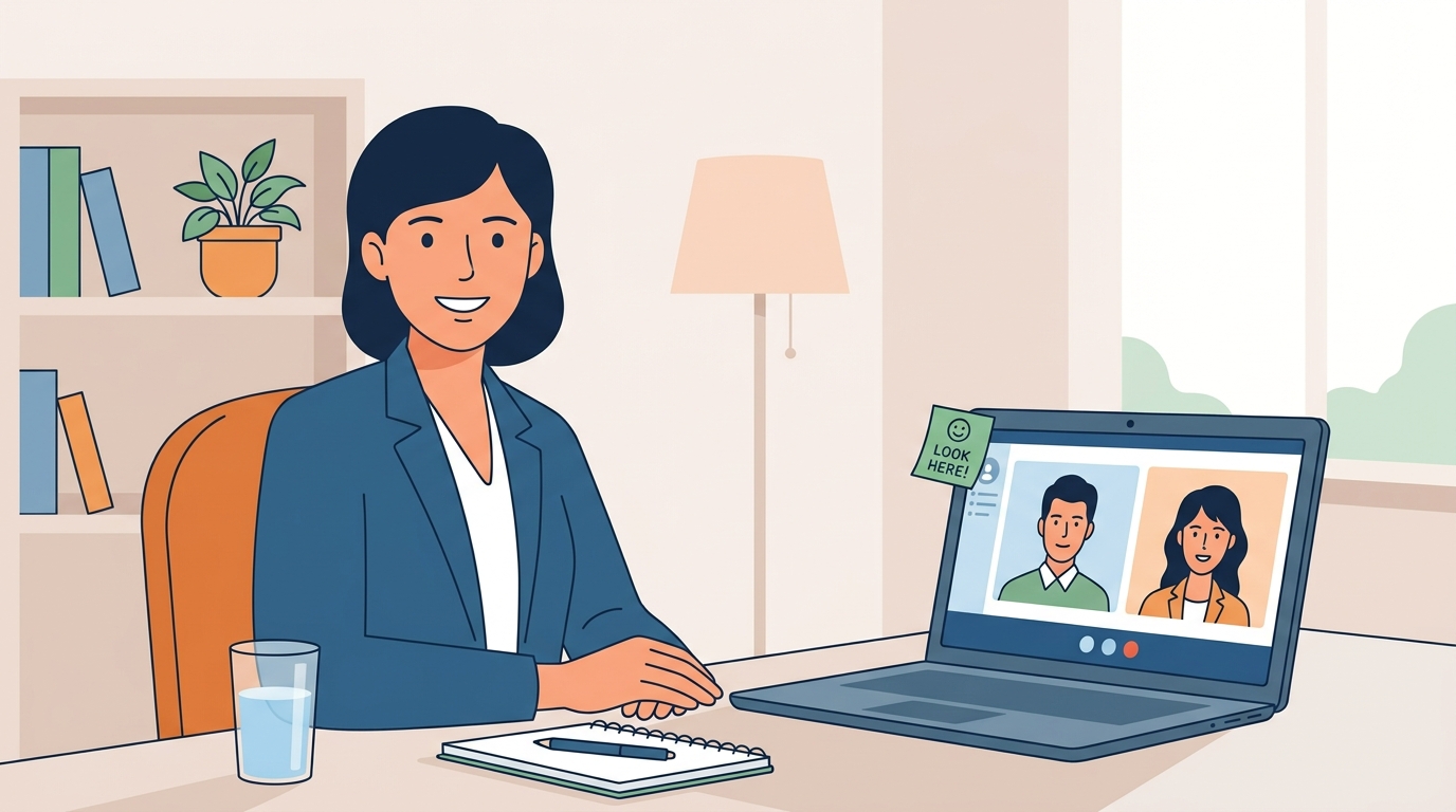 Happy candidate successfully completing a virtual interview